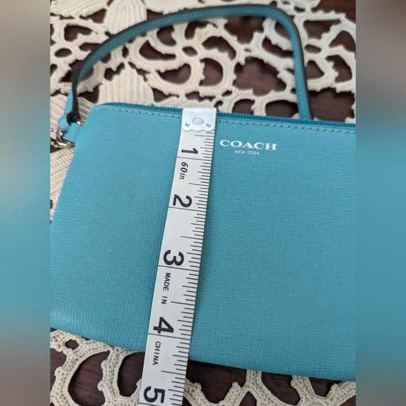 Coach Leather Teal Corner Zip Wristlet - Picture 8 of 8